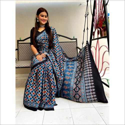 Any Color Ladies Fancy Ajrakh Saree
