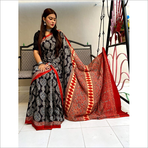 Any Color Ladies Two Shaded Ajrakh Saree