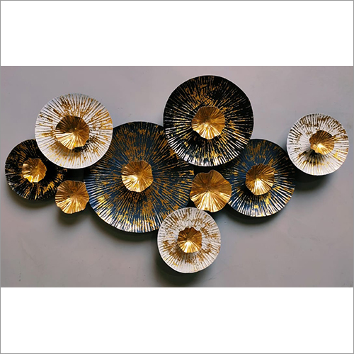 White And Blue With Gold Finish Metallic Circular Wall Art