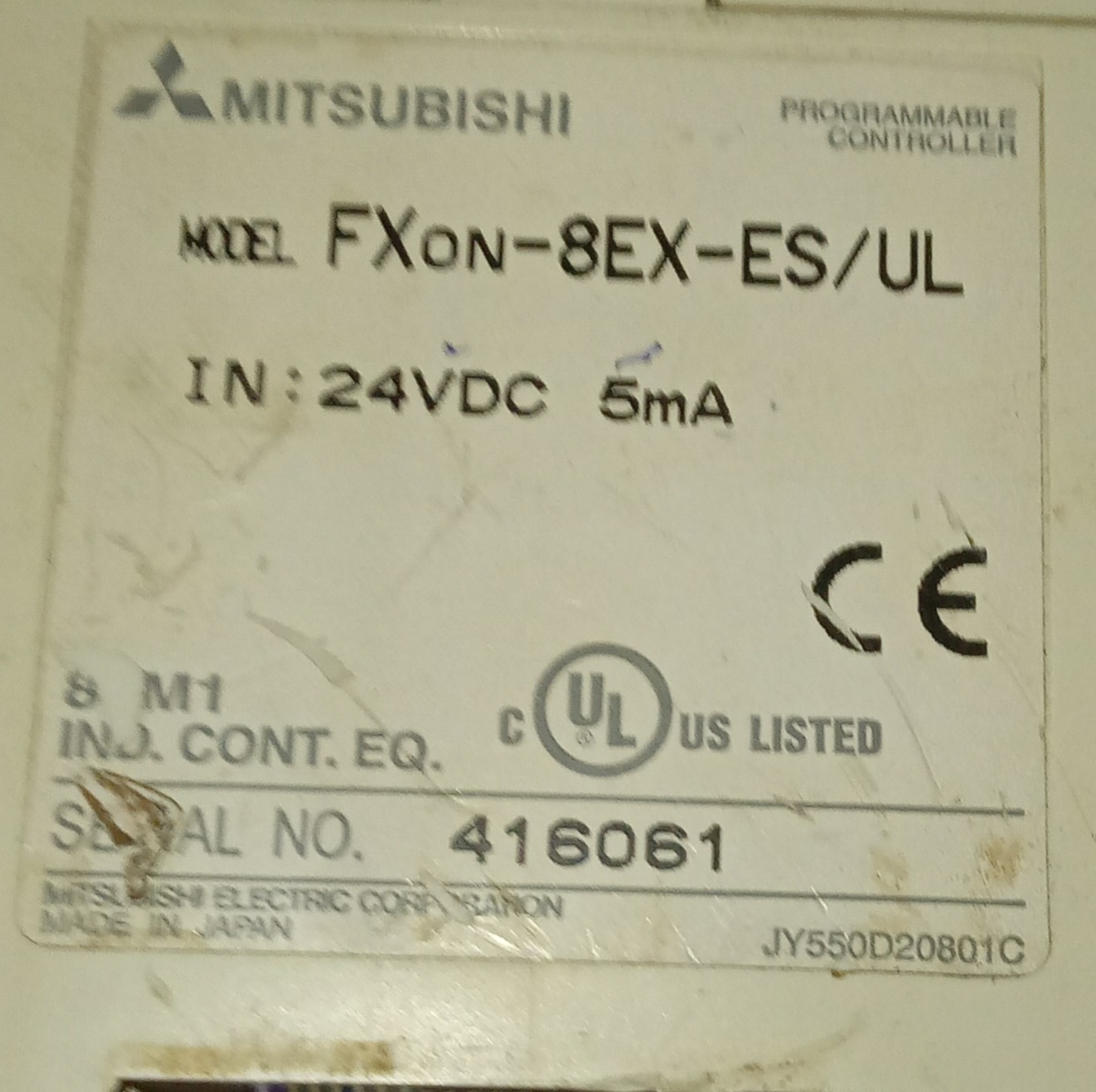 Mitsubishi Programmable Controller Fx0n-8ex-es/ul
