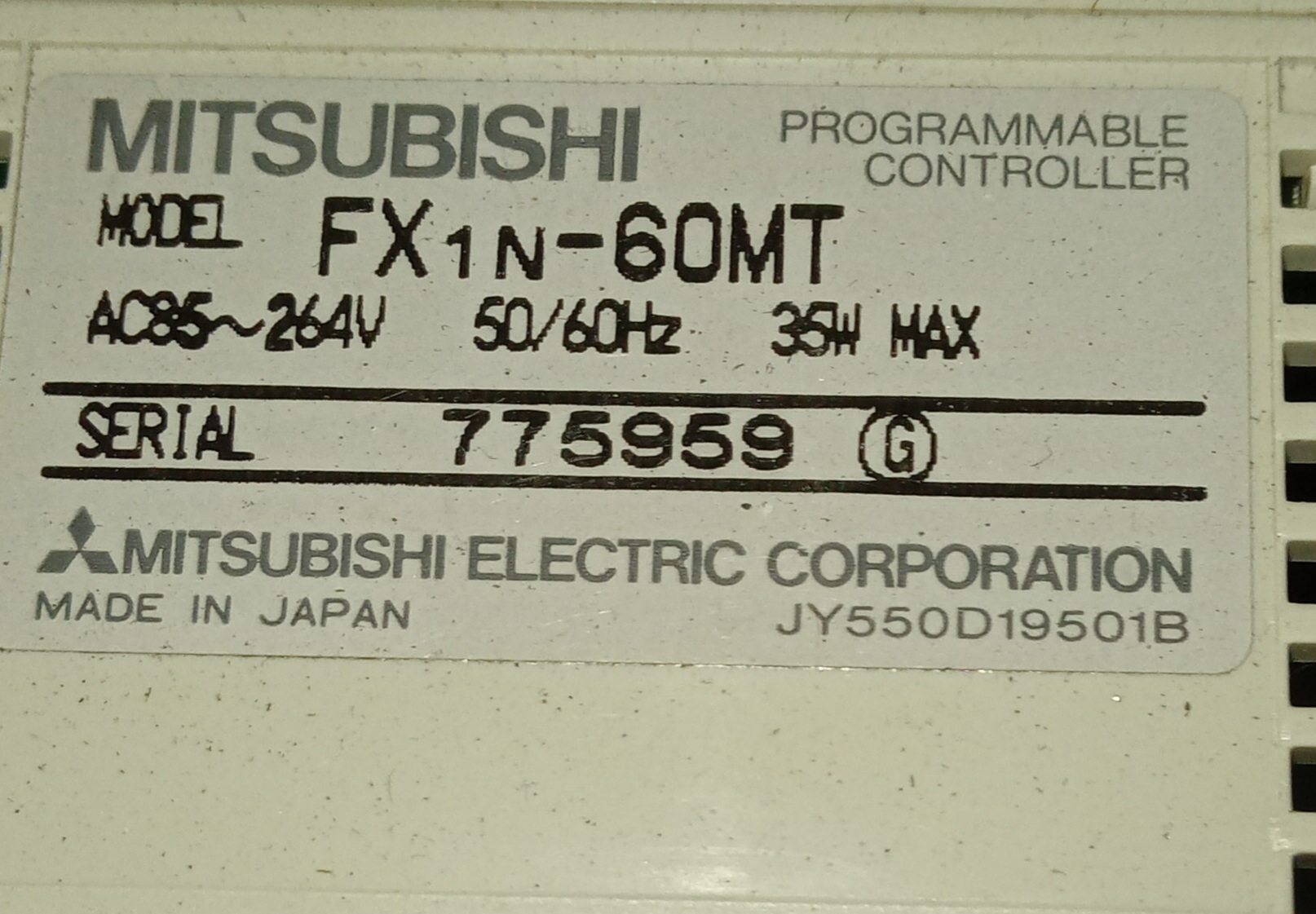 Mitsubishi Programmable Controller Fx1n-60mt