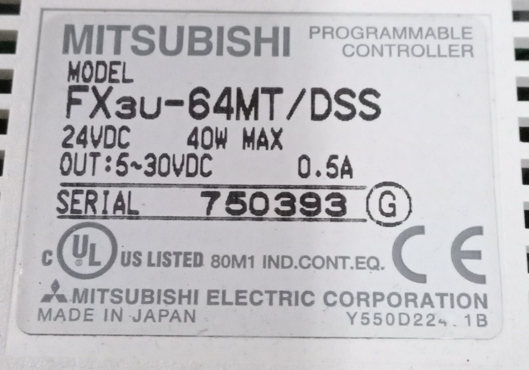 Mitsubishi Programmable Controller Fx3u-64mt/dss