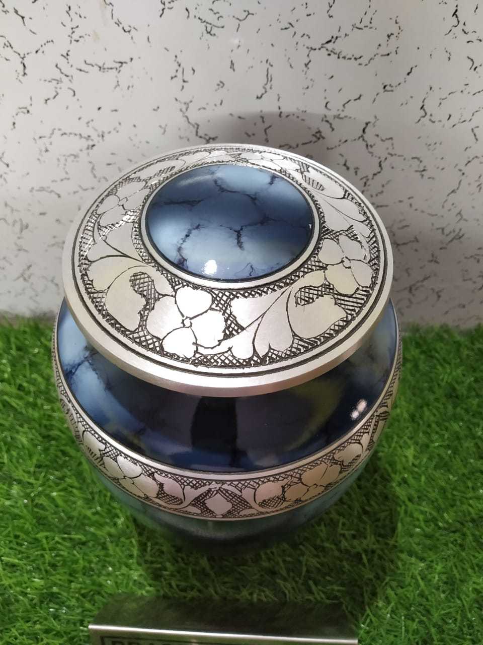 Aluminium Clouded Blue Urn For Human Ashes Funeral Supplies