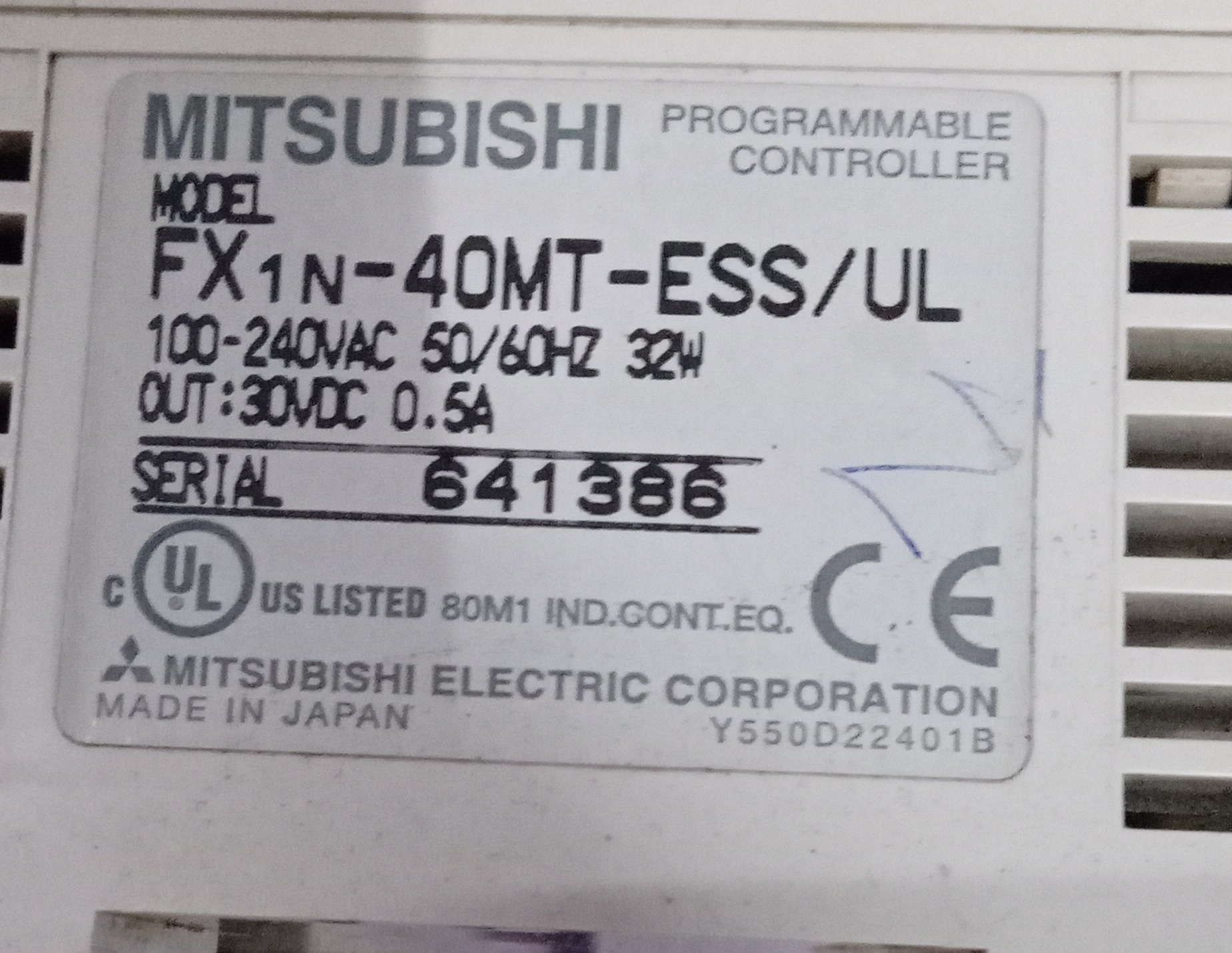 Mitsubishi Programmable Controller Fx1n-40mt-ess/ul