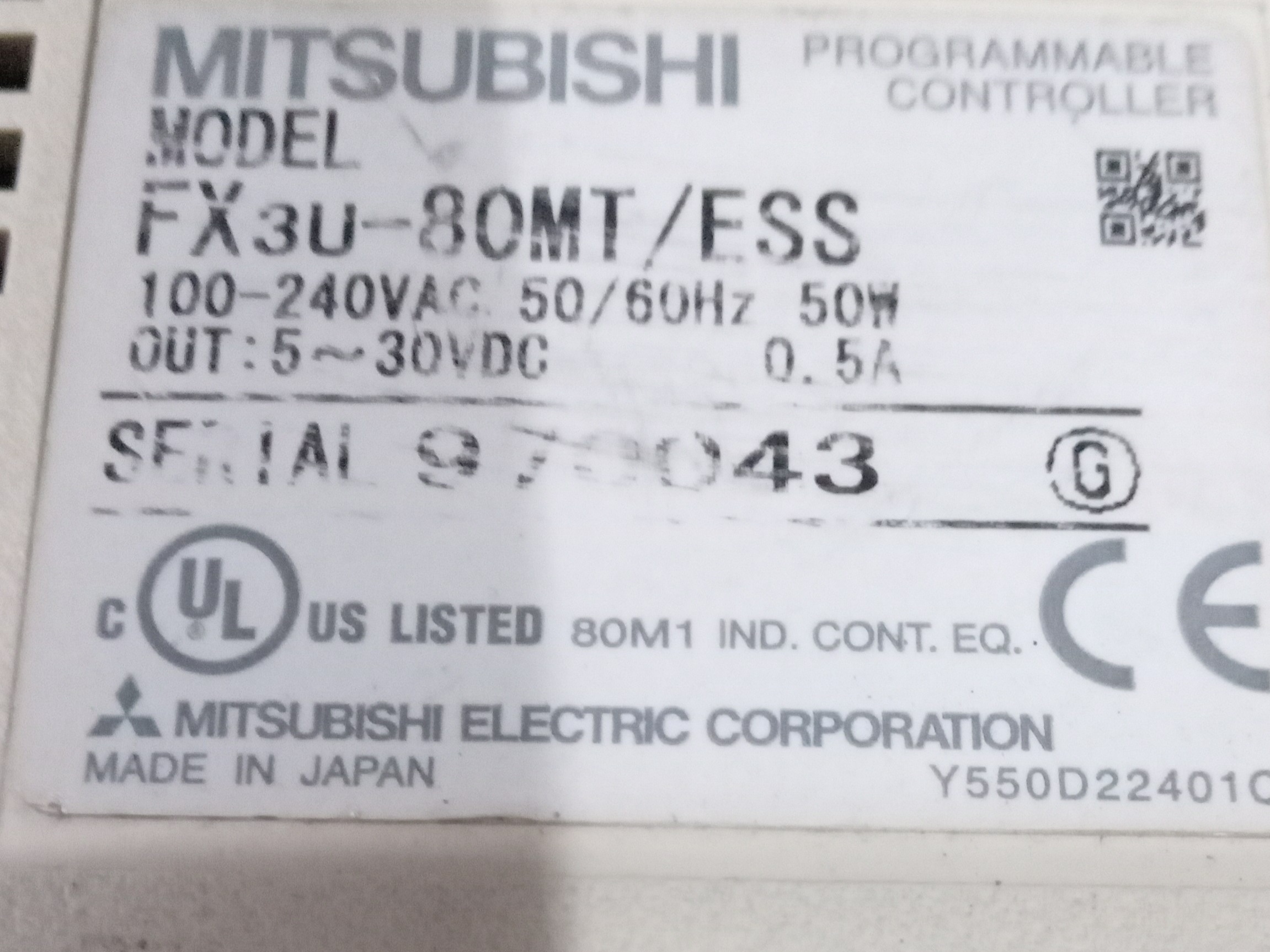 Mitsubishi Programmable Controller Fx3u-80mt/ess