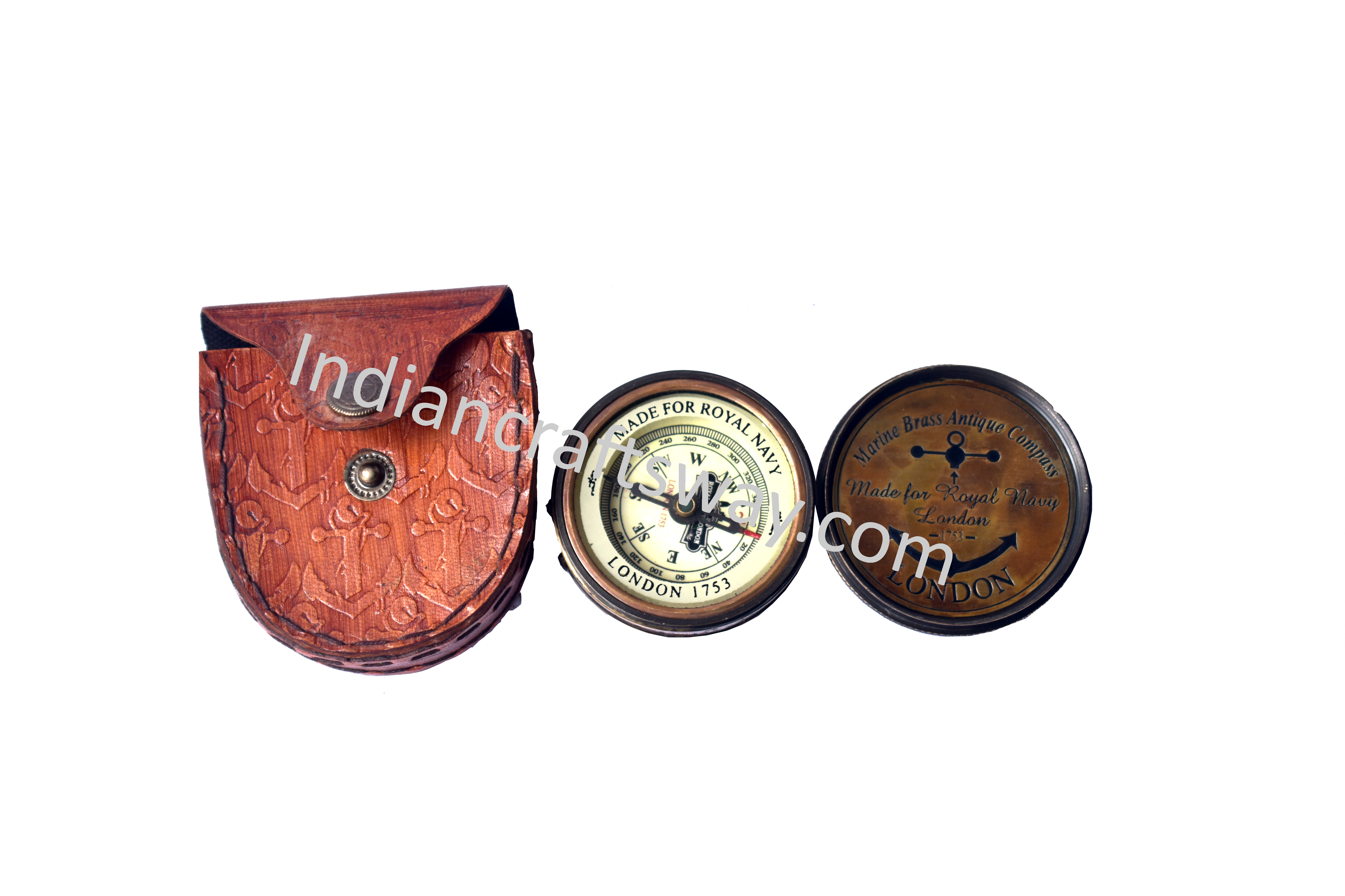 Antique Brass Pocket Compass With Glass Print 2 Tone Copper Dial 21/2 - Color: Brown
