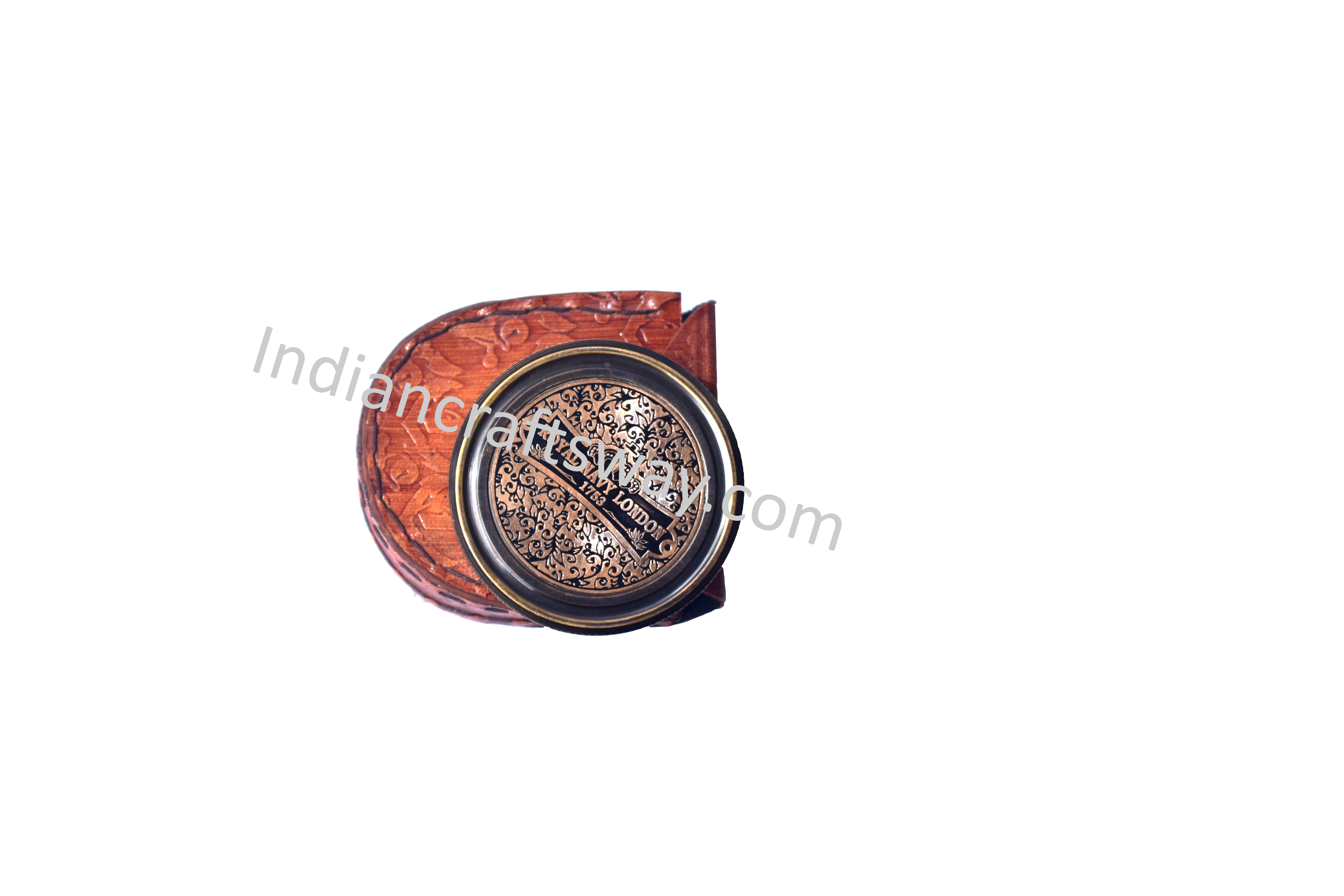 Antique Brass Pocket Compass With Glass Print 2 Tone Copper Dial 21/2 - Color: Brown