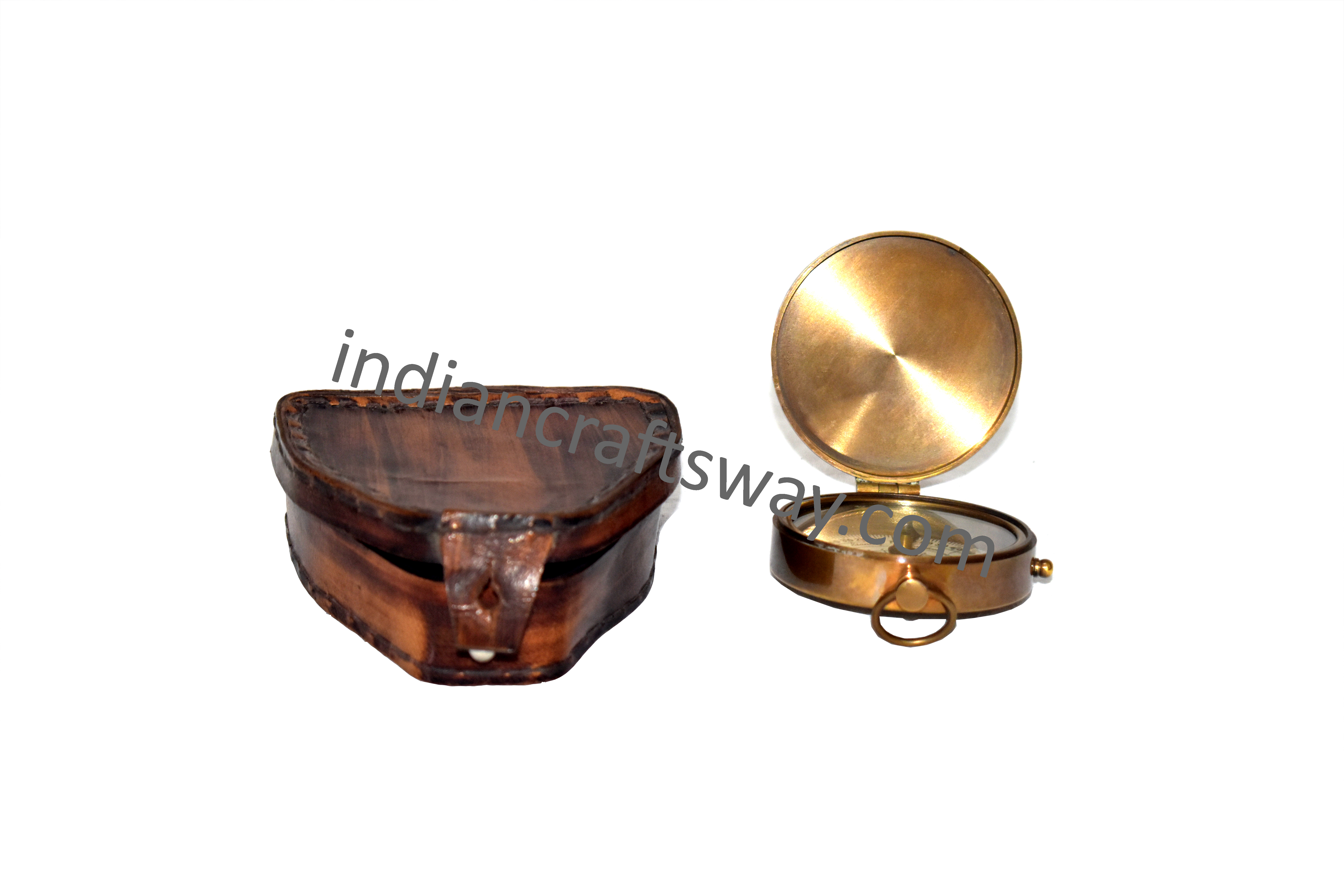 Antique Gold Pocket Compass - 6.5x6.5x2 Cm Genuine Leather Case/pouch Perfect Gift For All Occasions