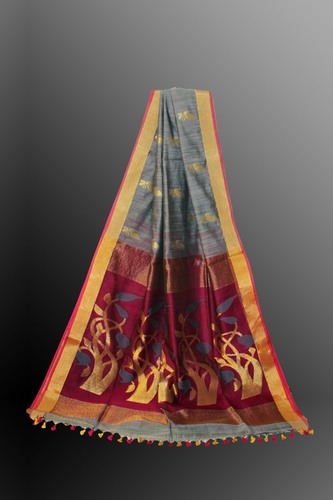 ग्रे डिजाइनर हैंडलूम सिल्क साड़ी