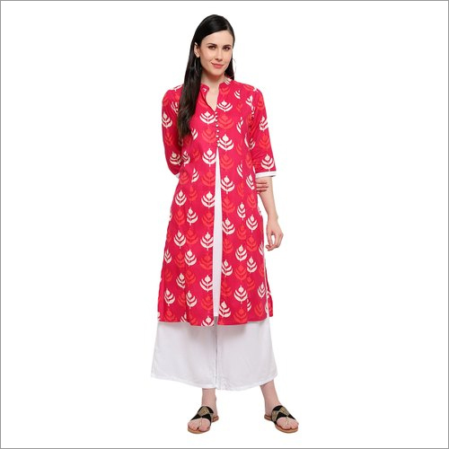 Washable Elan Hive Pink Rayon Kurti