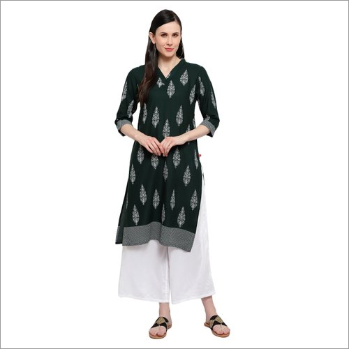 Washable Elan Hive Green Rayon Kurti