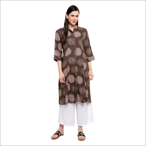 Washable Elan Hive Brown Rayon Kurti