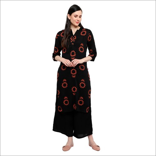 Washable Elan Hive Black Rayon Kurti