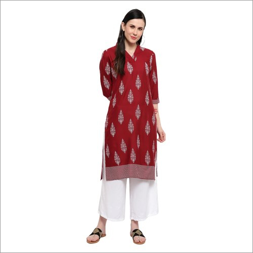 Washable Elan Hive Maroon Rayon Kurti