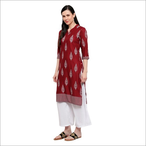 Washable Elan Hive Maroon Rayon Kurti