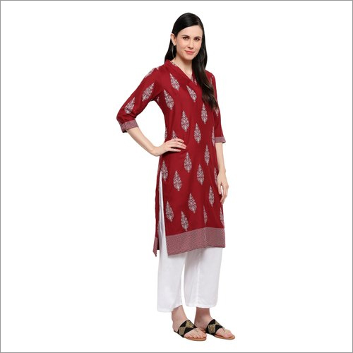 Washable Elan Hive Maroon Rayon Kurti