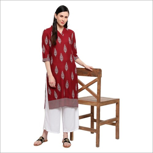 Washable Elan Hive Maroon Rayon Kurti