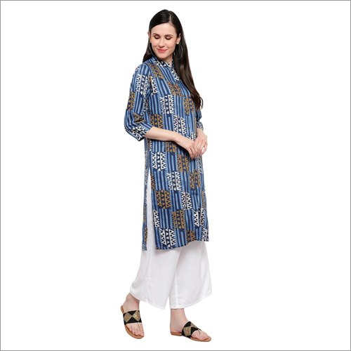 Washable Elan Hive Indigo Rayon Kurti