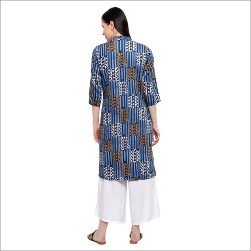 Washable Elan Hive Indigo Rayon Kurti