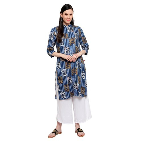 Washable Elan Hive Indigo Rayon Kurti