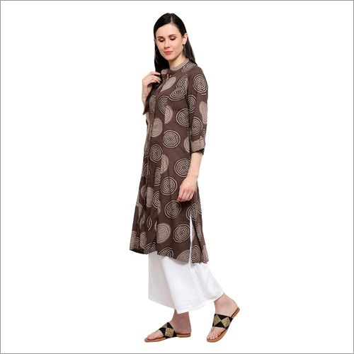 Washable Elan Hive Brown Rayon Kurti