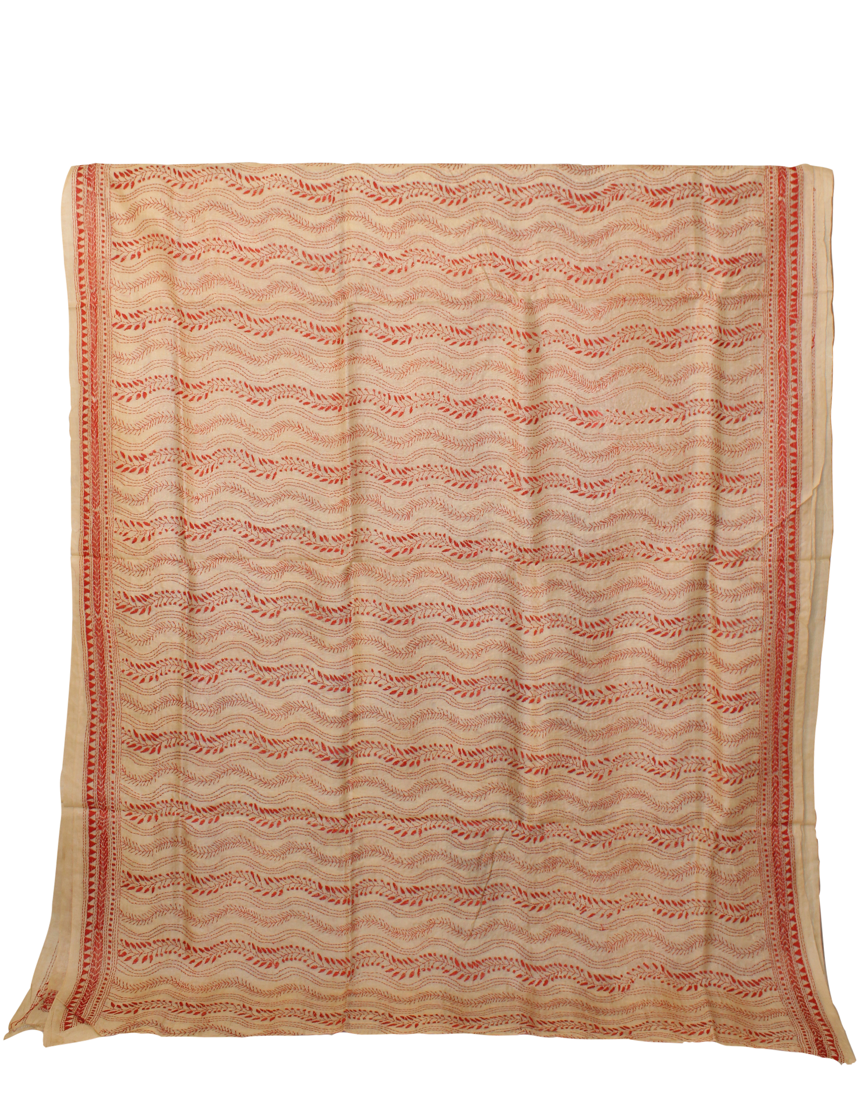 Ethnic Gachi Tassar Silk Saree With Handcrafted Katha Stitch Design