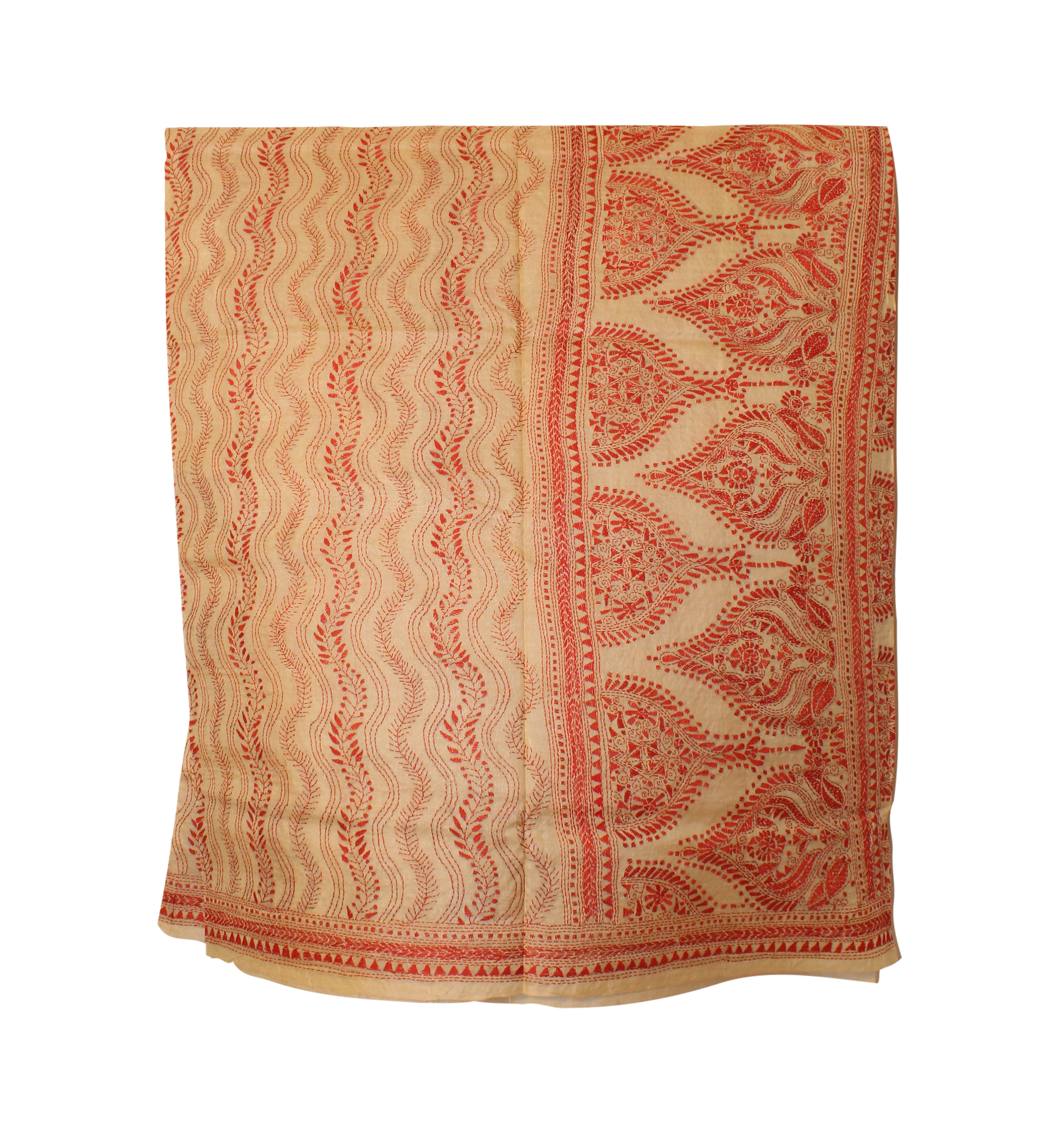 Ethnic Gachi Tassar Silk Saree With Handcrafted Katha Stitch Design