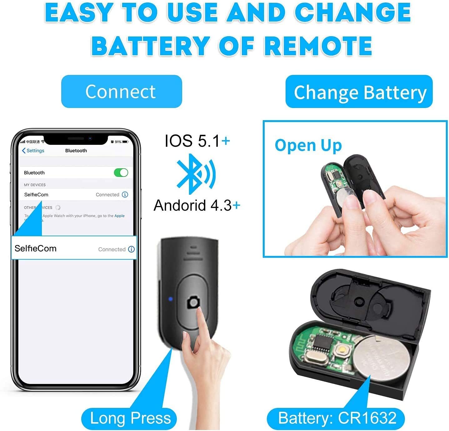 Black R1 3-in-1 Multifunctional Extendable Bluetooth Selfie Stick Tripod With Detachable Wireless Remote