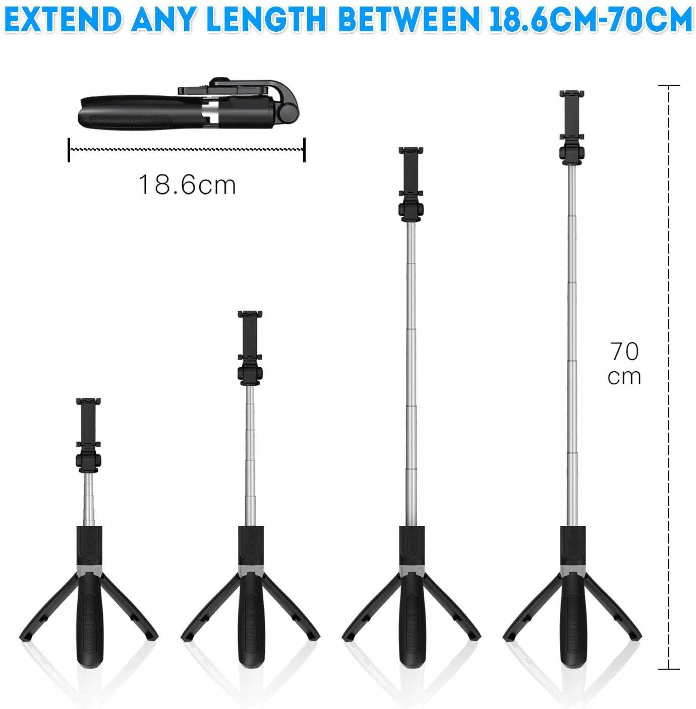 Black R1 3-in-1 Multifunctional Extendable Bluetooth Selfie Stick Tripod With Detachable Wireless Remote
