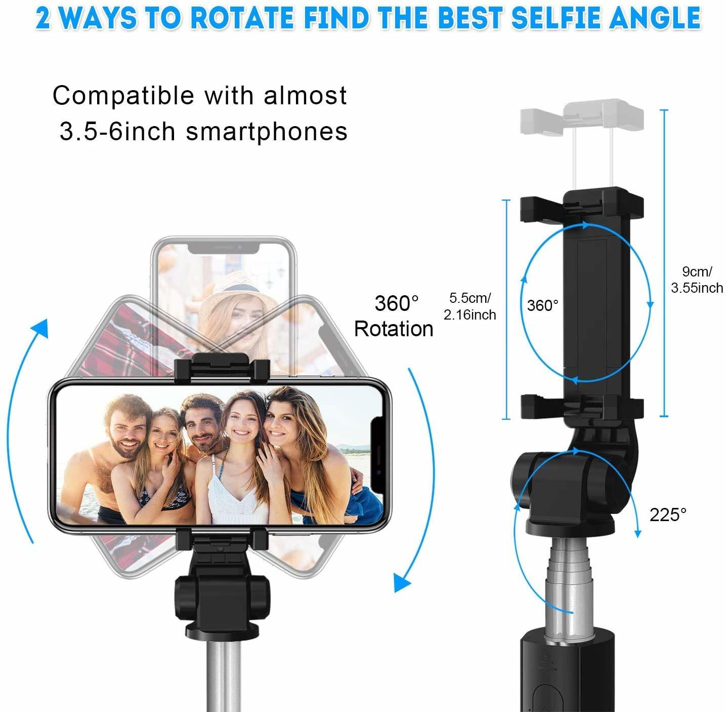 Black R1 3-in-1 Multifunctional Extendable Bluetooth Selfie Stick Tripod With Detachable Wireless Remote