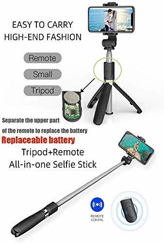 Black R1 3-in-1 Multifunctional Extendable Bluetooth Selfie Stick Tripod With Detachable Wireless Remote