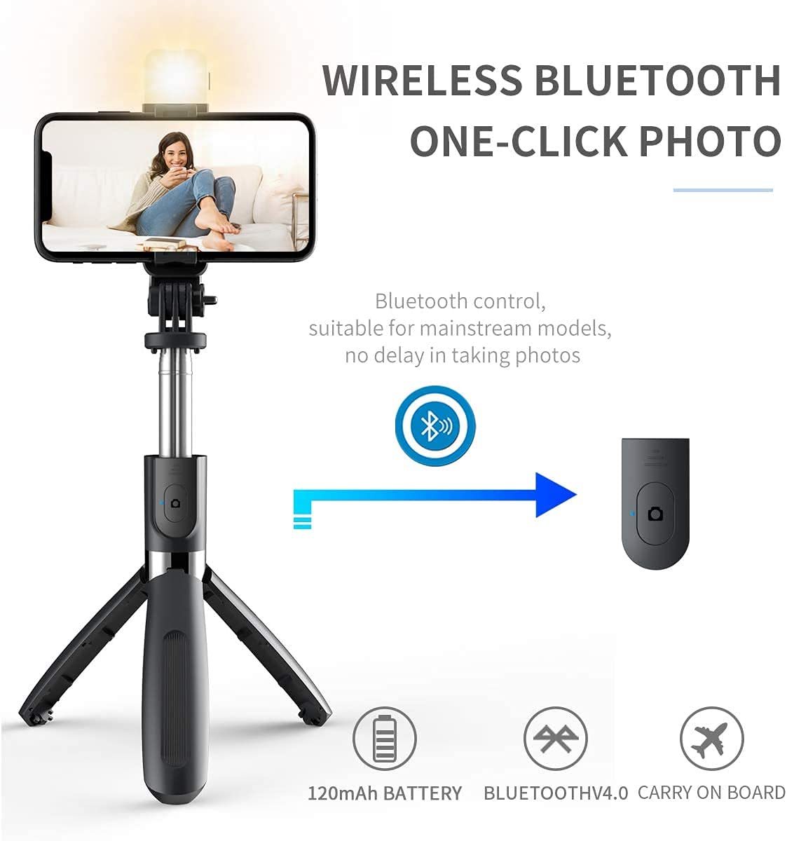 R1s Selfie Stick Wireless Remote With Fill Light Selfie Stick With Tripod Body Material: Abs