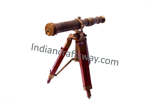 Antique Brass Telescope With Stand Ba Finish 9" Co/Pipe Echings - Color: Brown