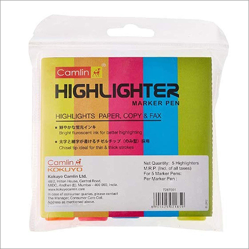 Camlin Kokuyo Office Highlighter Pen Set Of 5 - Multicolor | Vibrant Shades for Precise Highlighting and Note-Taking, Ideal for Office and School Use