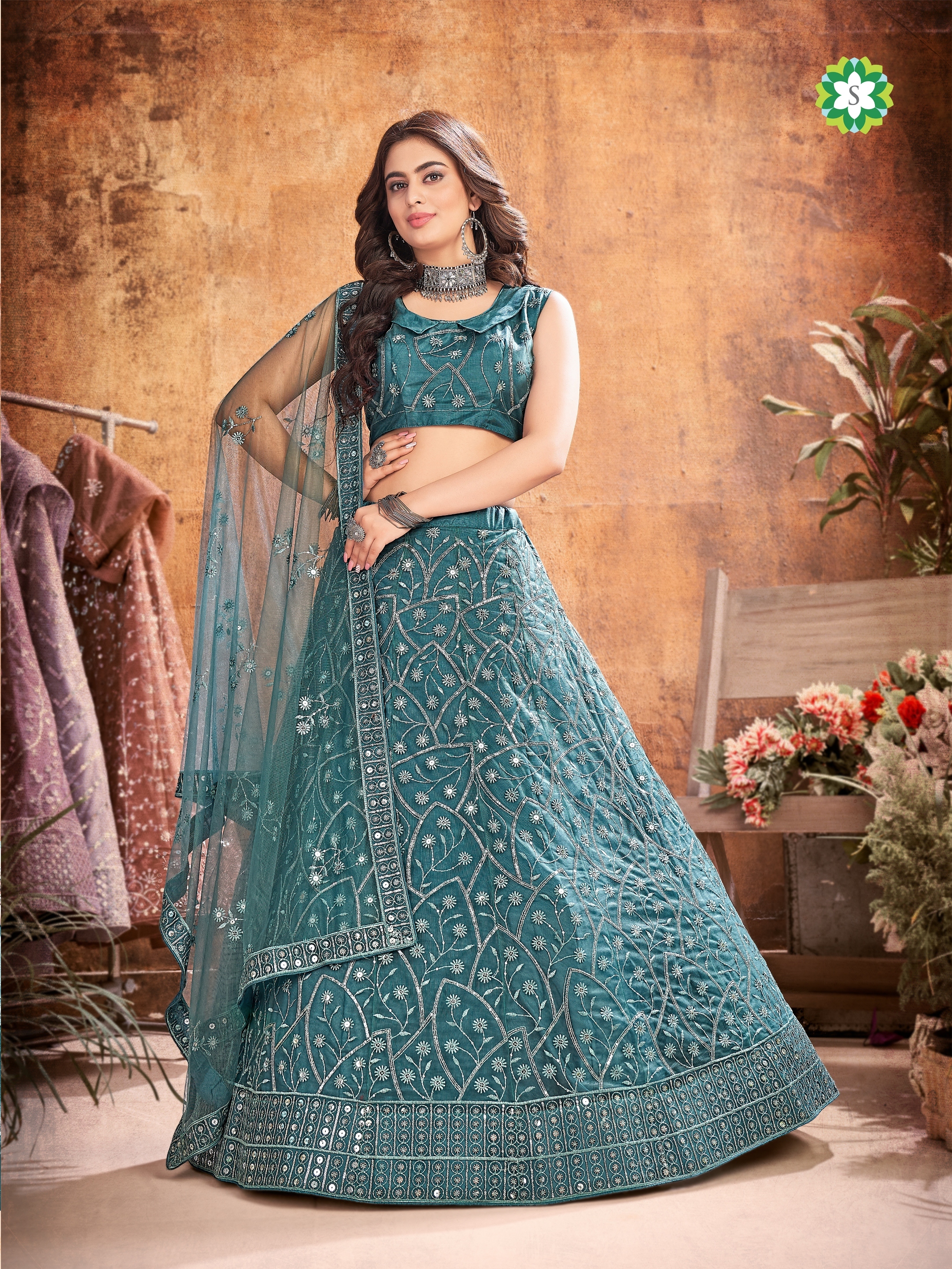 Lehenga Choli - Soft Net Fabric, Customizable Size, Elegant Purple Color | Full Embroidery, Stylish Look, Traditional Bridal Design