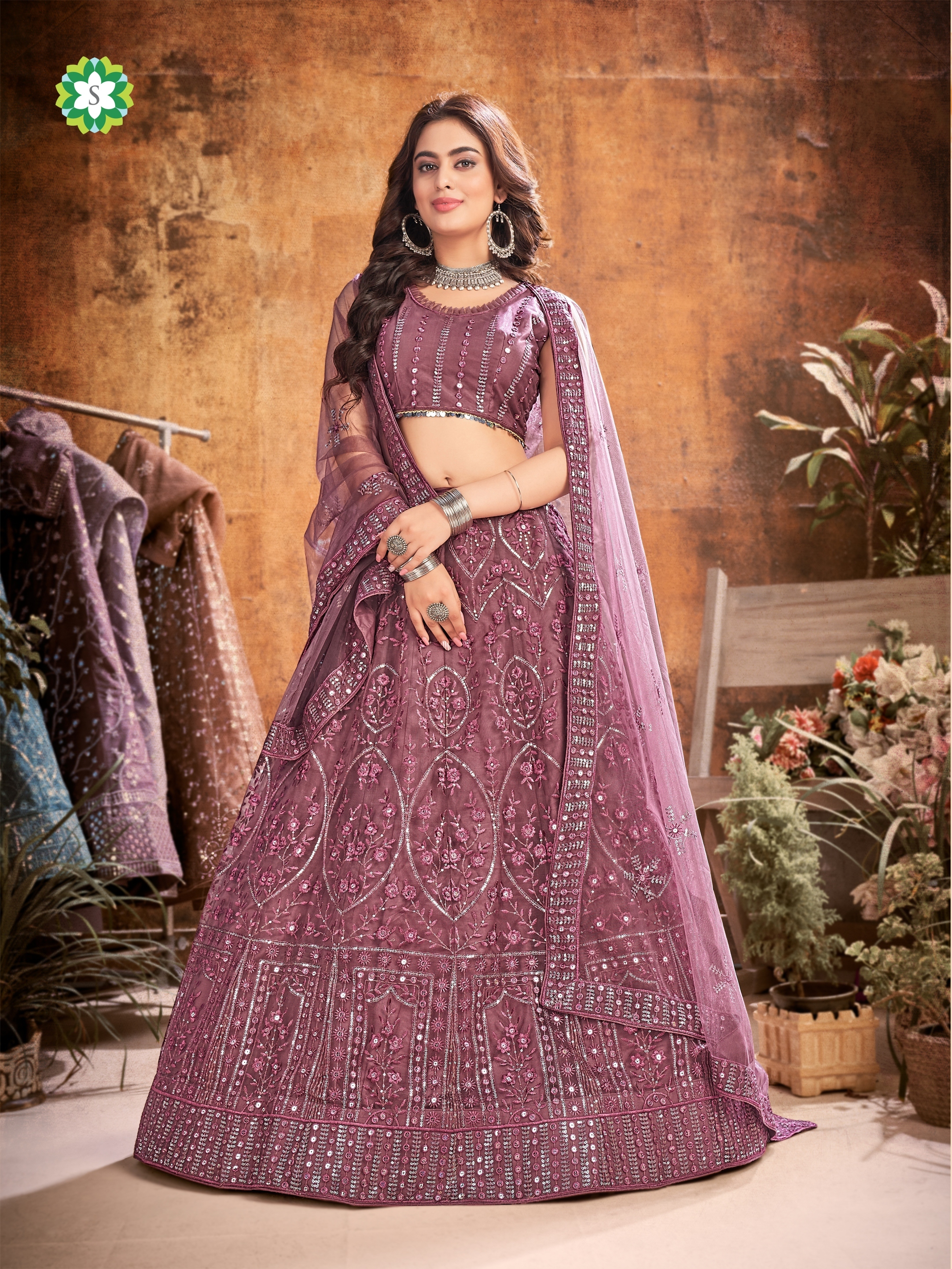 Lehenga Choli - Soft Net Fabric, Customizable Size, Elegant Purple Color | Full Embroidery, Stylish Look, Traditional Bridal Design