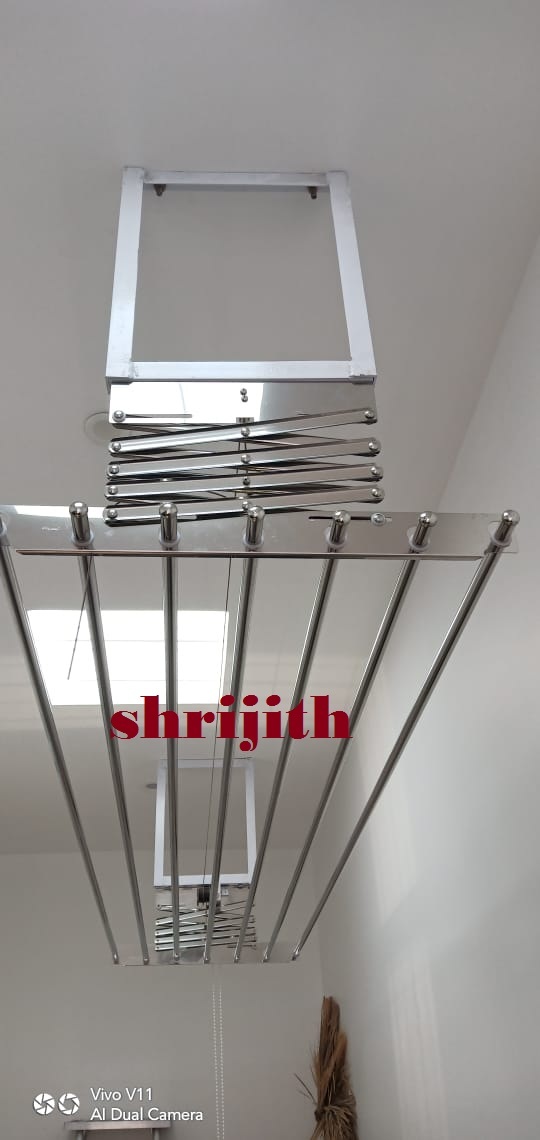 Ceiling Mount Clothes Drying Hanger - 5-8 Feet Length, Stainless Steel, 50kg Capacity, Movable Design, Maintenance Free