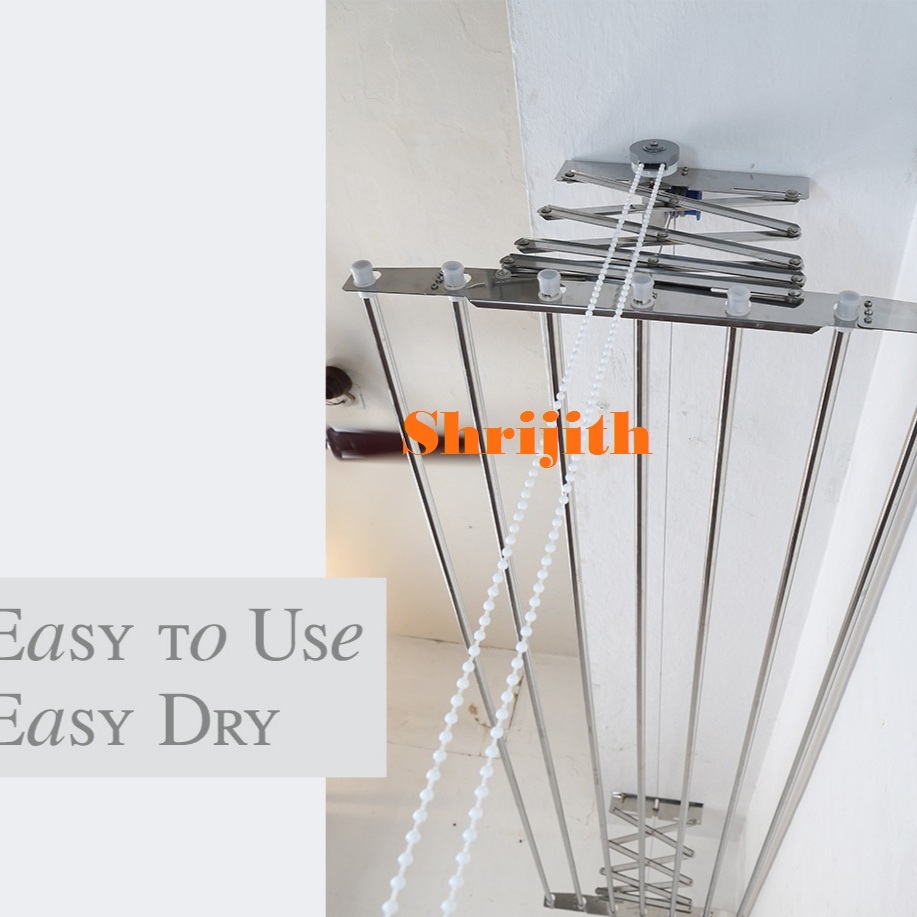 Ceiling Mount Clothes Drying Hanger - 5-8 Feet Length, Stainless Steel, 50kg Capacity, Movable Design, Maintenance Free