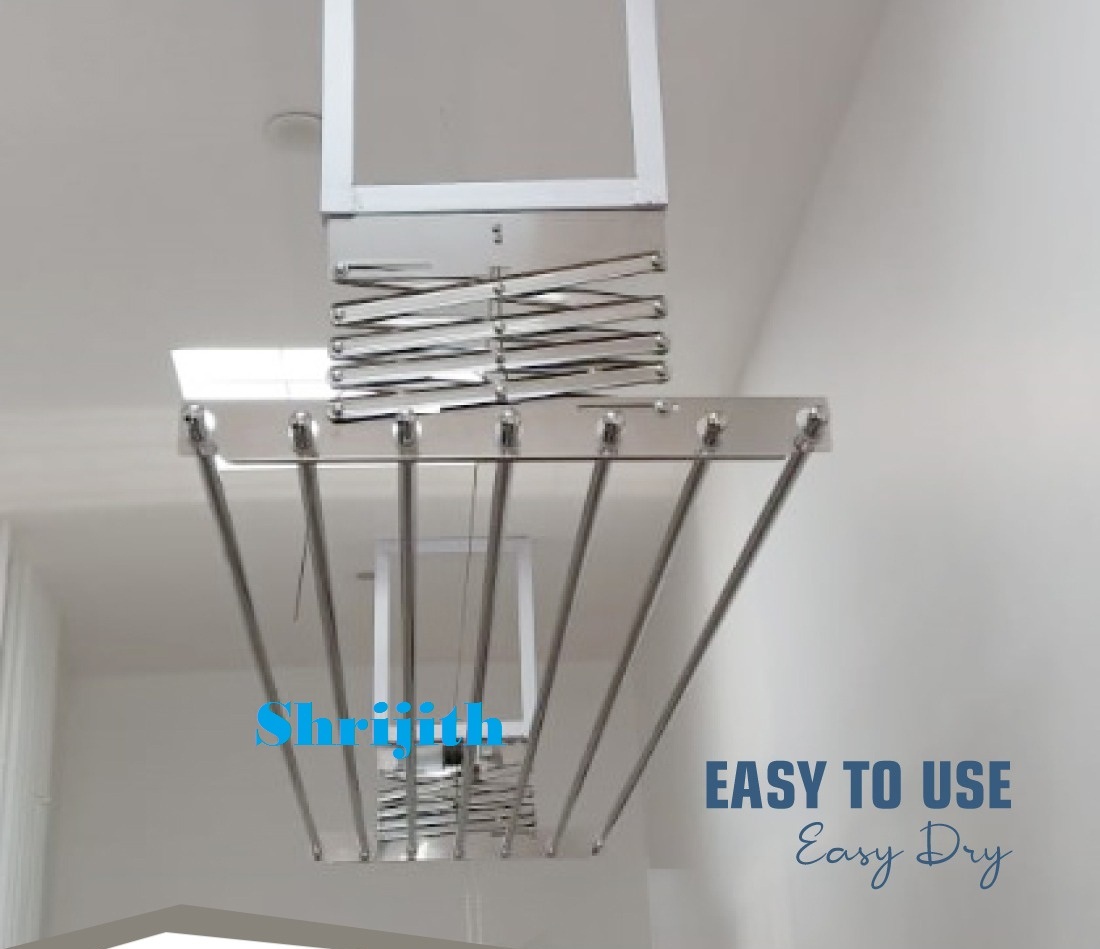 Ceiling Mount Clothes Drying Hanger - 5-8 Feet Length, Stainless Steel, 50kg Capacity, Movable Design, Maintenance Free