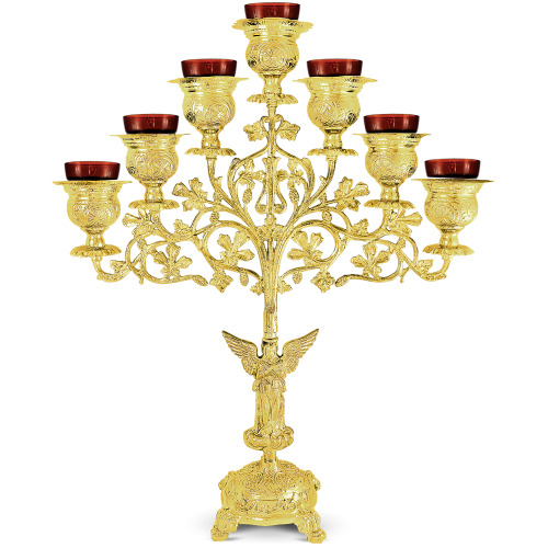 लाल आर्म कैंडल होल्डर चर्च की आपूर्ति के साथ ब्रास मेनोराह