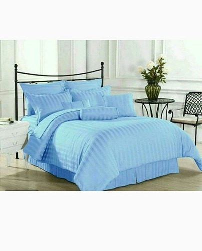 Divine Overseas Premium Satin Stripes Bedsheet - Sky Blue Full Size, 220 Thread Count | Washable, Quick Dry, Includes 2 Pillowcases