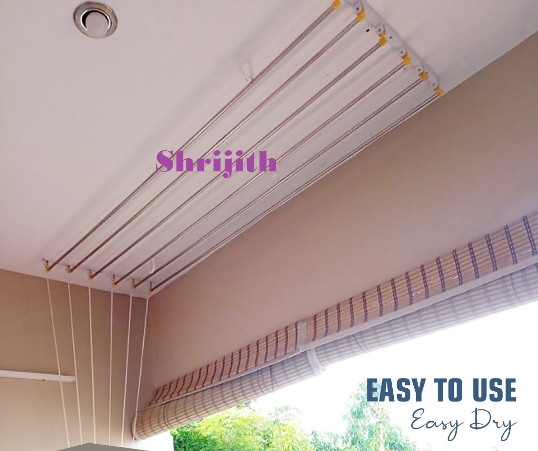 Ceiling Pulley Cloth Drying Hanger - Stainless Steel, 4-8 Feet, Silver | Maintenance Free, 45 Kg Capacity, Movable Design
