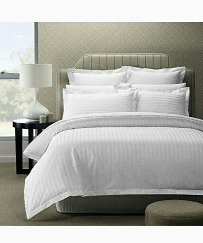 Divine Overseas Satin Stripes Bedsheet - 220 Thread Count, Full Size White | Quick Dry, Washable, Includes 2 Pillowcases