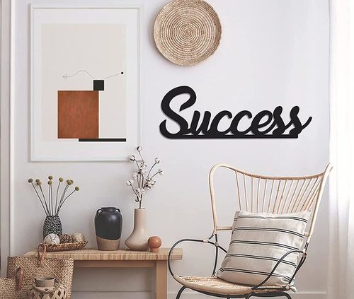 Shilpacharya Handicrafts Handmade MDF Wooden Wall Hanging Sticker Success Set of One for Home Decoration and Gifting (Black)
