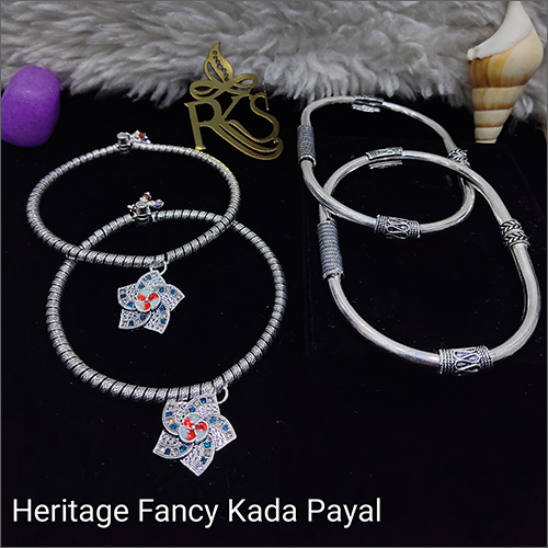 Fancy Kada Silver Anklets - Sterling Silver, Adjustable Size, Elegant Charm Design | Unique Charm Bracelets for Stylish Accessory