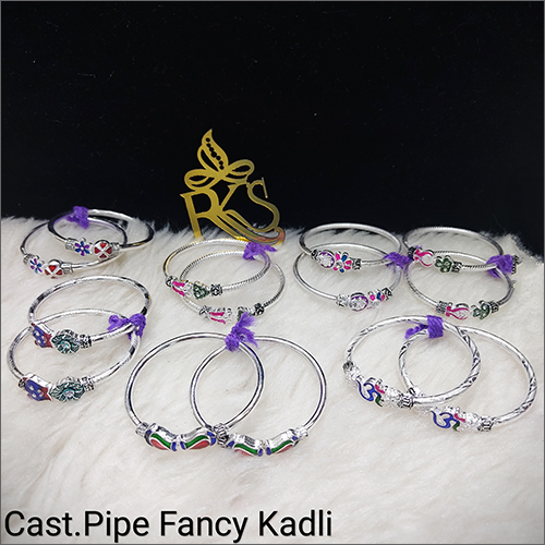 Cast Pipe Fancy Silver Bangles
