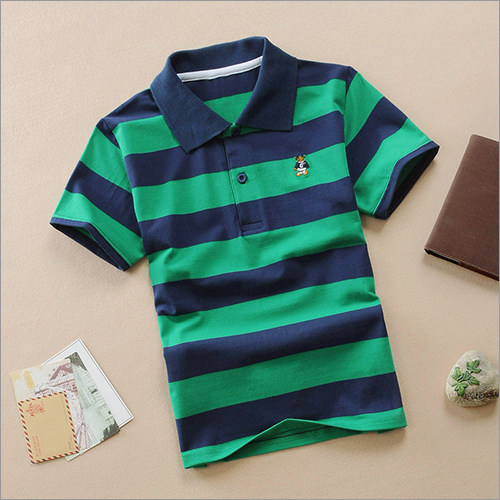 Mens Collar Neck T Shirt - Cotton Blend, Striped Pattern | Short Sleeves, Polo Collar, Stylish and Comfortable Design for Everyday Wear