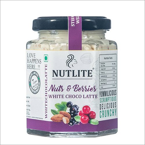 Nutlite Nut Berries White Choco Latte Chunky Butter - 150 Grams, Raw Processing, Nut Flavor in Convenient Bottle Packaging