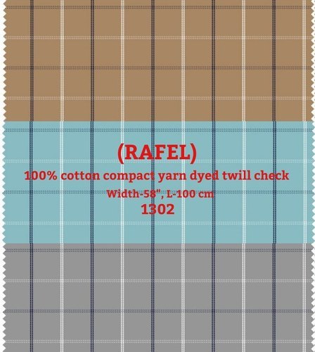 Rafel 100% कॉटन कॉम्पैक्ट यार्न डाईड ट्विल चेक शर्टिंग फैब्रिक