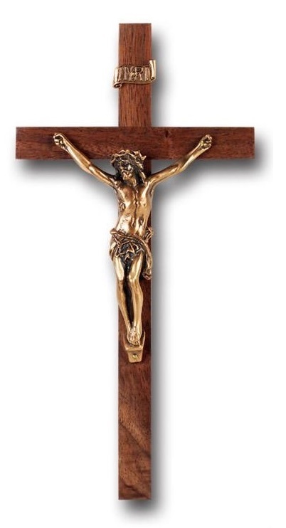 Wooden Cross With Brass Jesus Statue Church Supplies